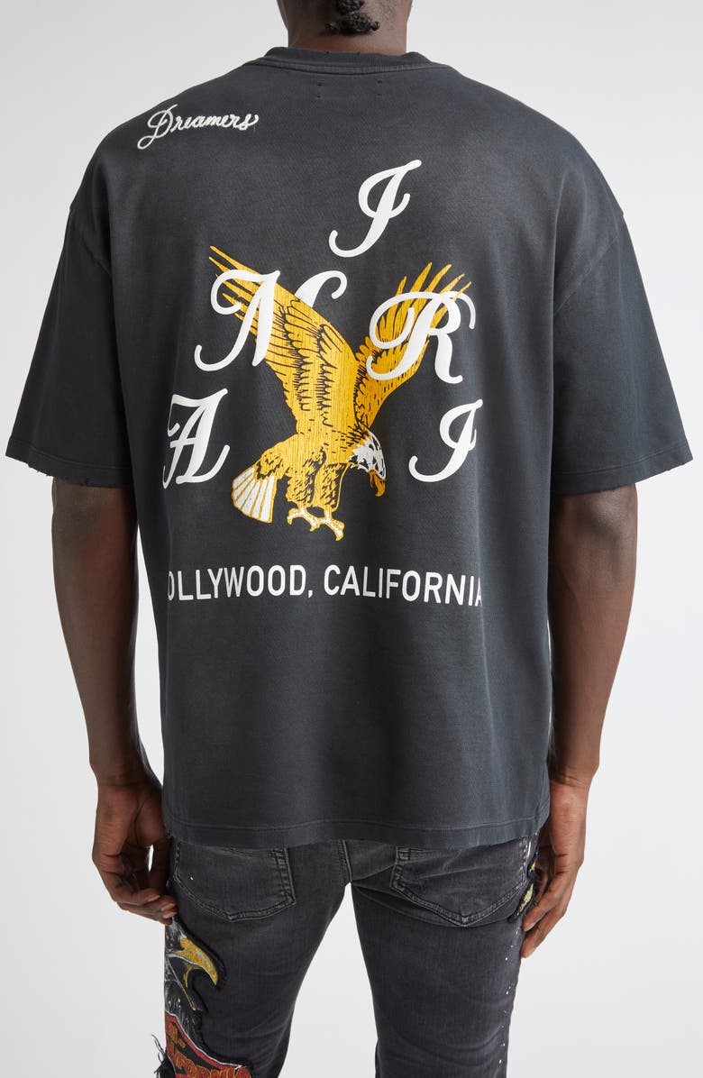 AMIRI Eagle Crystal Embellished Oversize Graphic T-Shirt, Alternate, color, Black