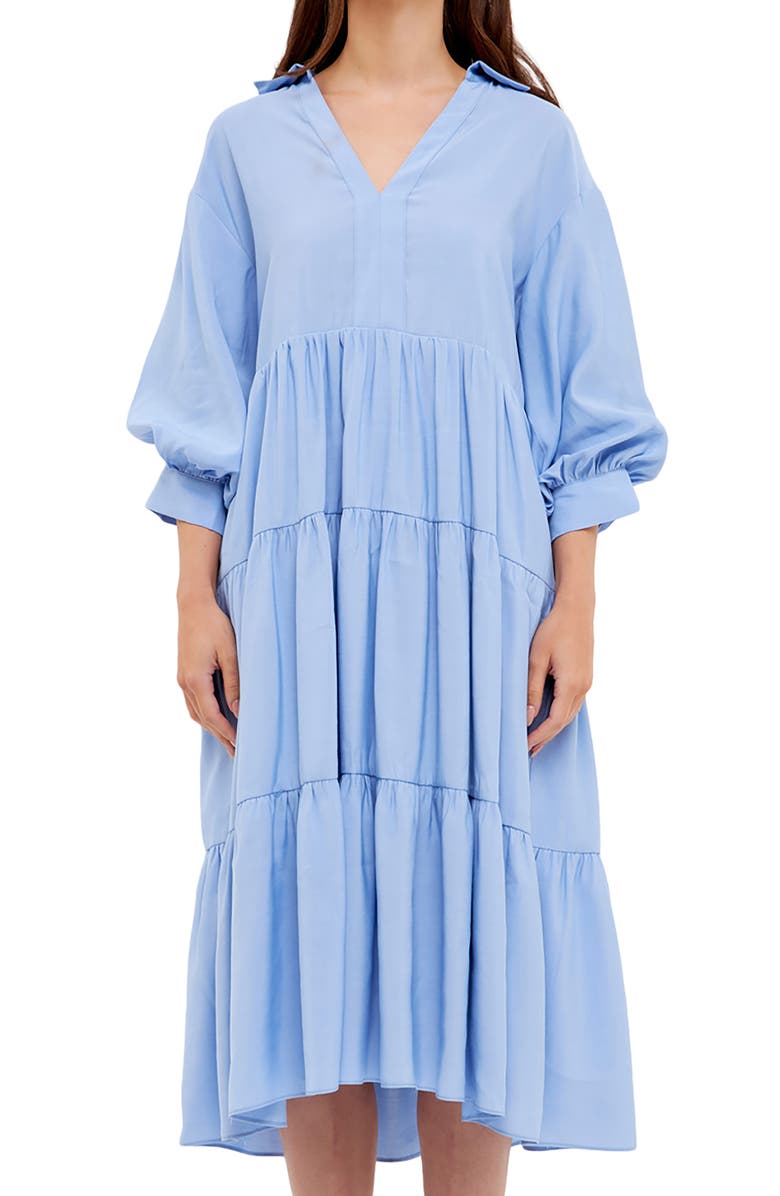 English Factory Balloon Sleeve Tiered Midi Dress, Alternate, color,
