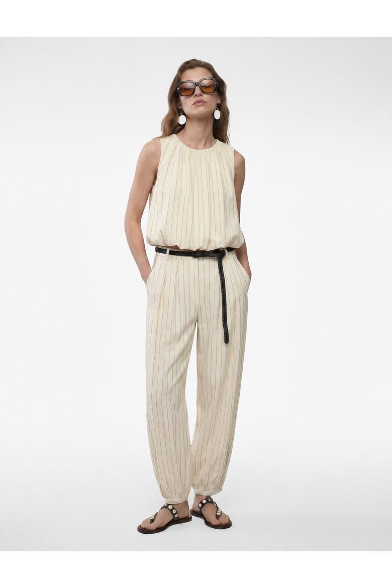 Linen Blend Sleeveless Crew Neck Striped Top, Main, color, BEIGE STRIPE