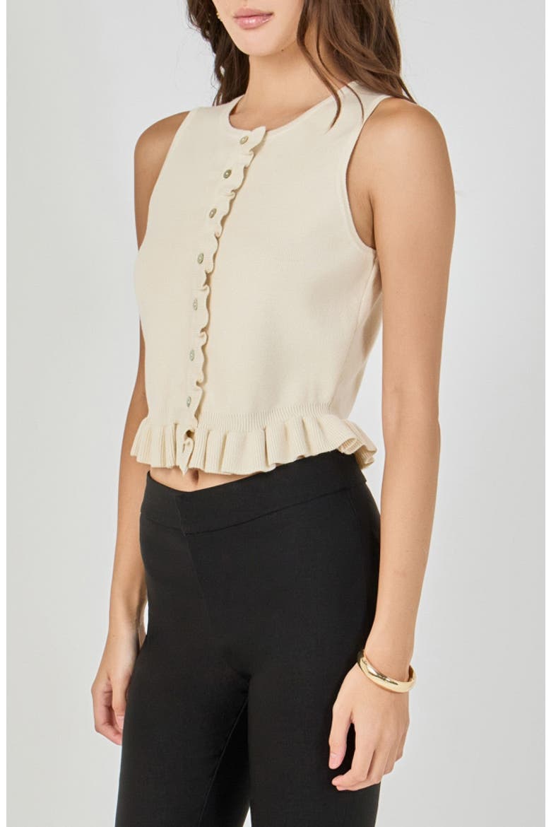 Ruffle Trim Knit Vest, Alternate, color, CREAM