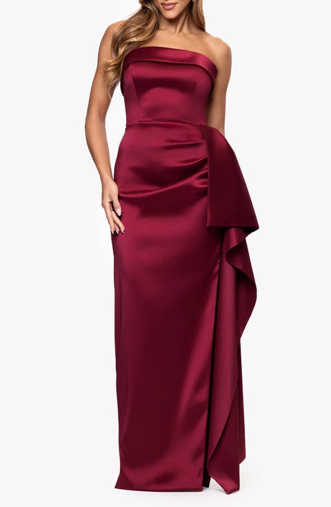 Ruffle Strapless Mikado Column Gown