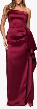 Xscape Evenings Ruffle Strapless Mikado Column Gown