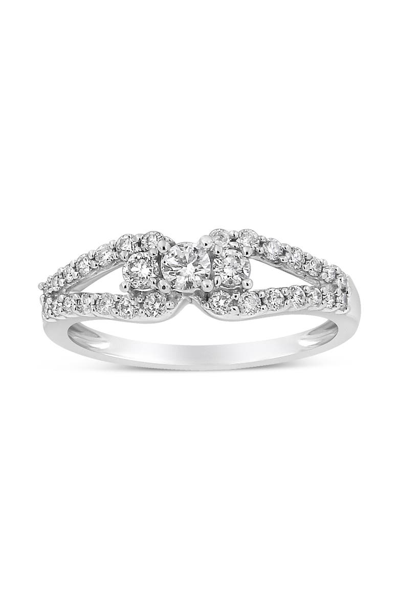10K White Gold 1/2 Cttw Three Stone Split Shank Band Ring, Main, color, White
