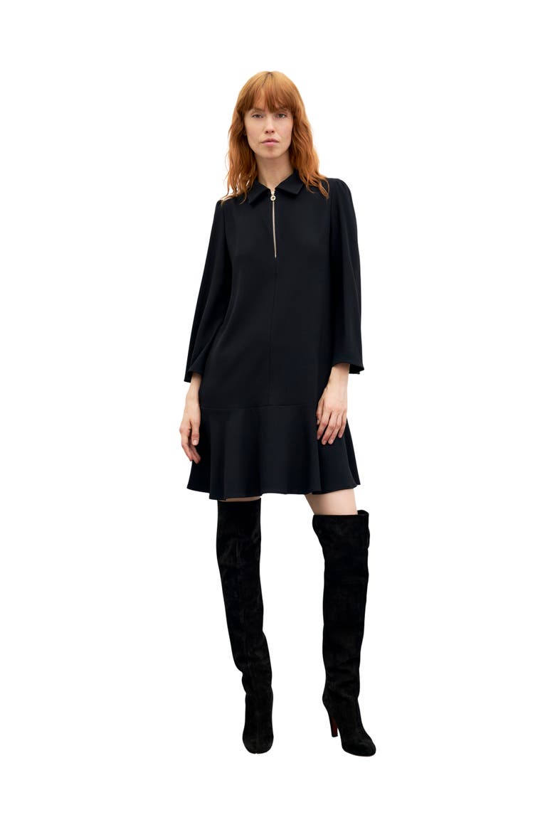 Carla Zip Front Crepe Mini Dress, Alternate, color, Black
