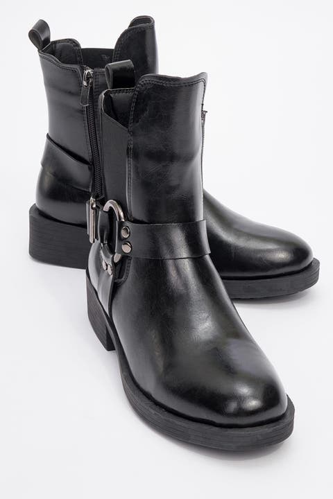 Stone Buckled Zip Ankle Boot