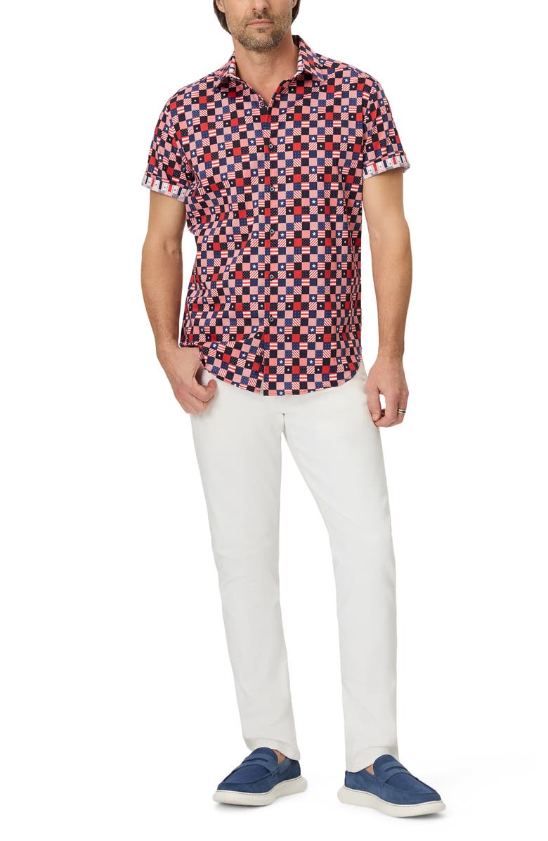 Robert Graham Stars Aligned Short Sleeve Stretch Cotton Button-Up Shirt, Alternate, color, Multi