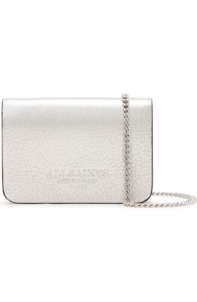 AllSaints The Honore Leather Cardholder, Main, color, Silver