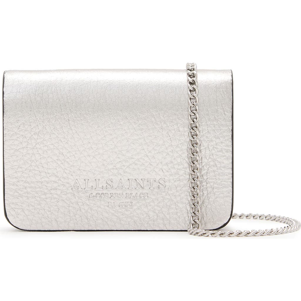 Allsaints Honore Grained Card Holder Crossbody In Silver