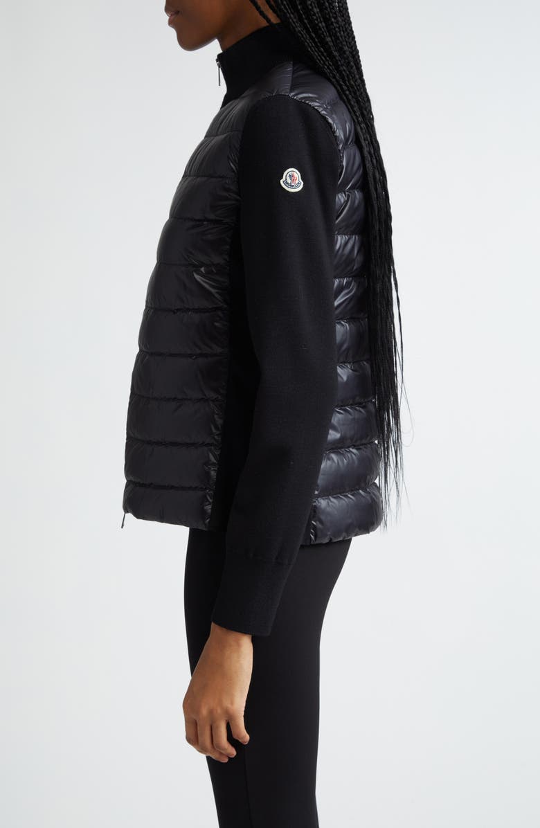 Moncler Quilted Nylon & Wool Knit Cardigan, Alternate, color,