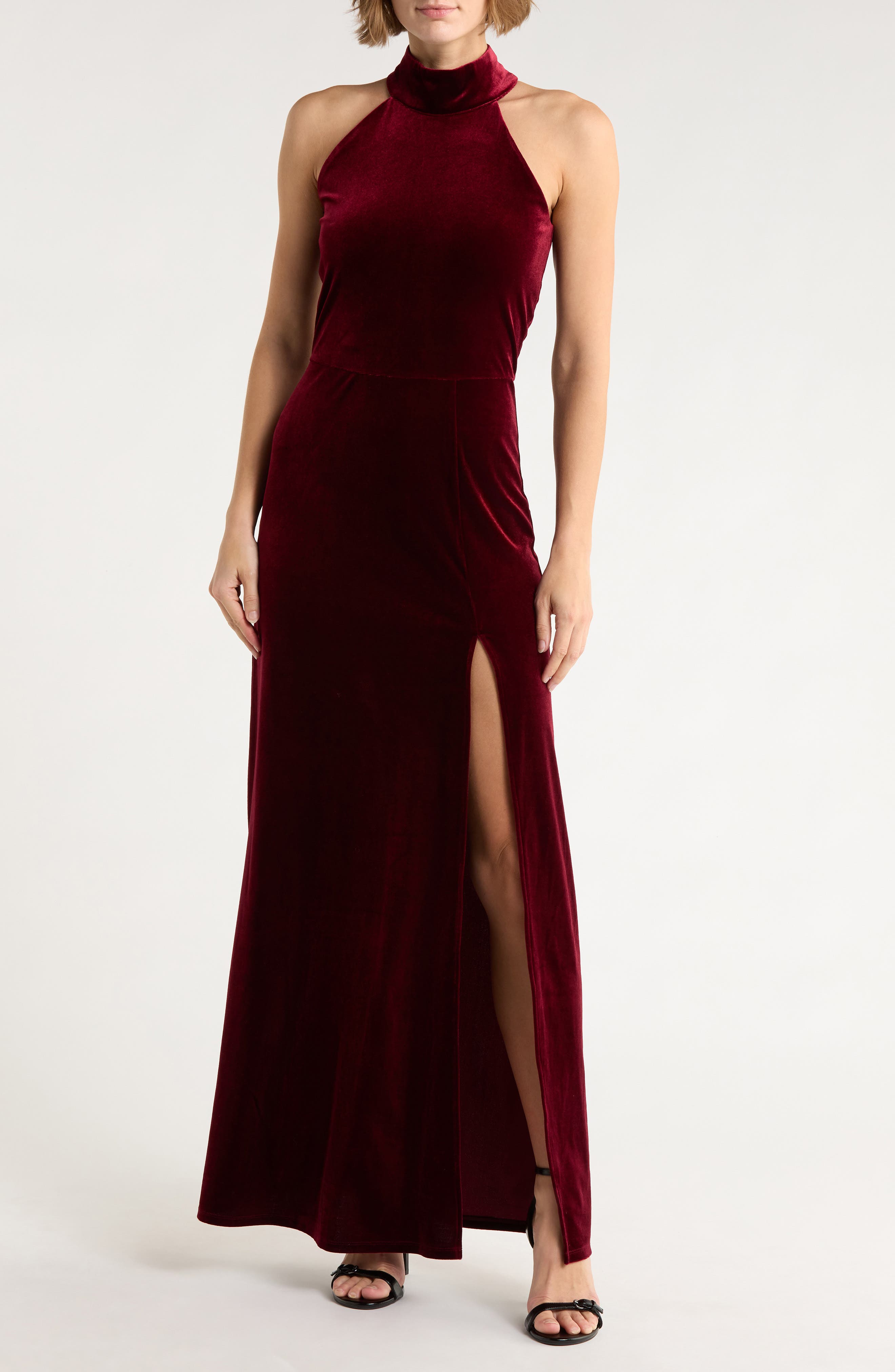 Love By Design Mock Neck Sleeveless Velvet Maxi Dress