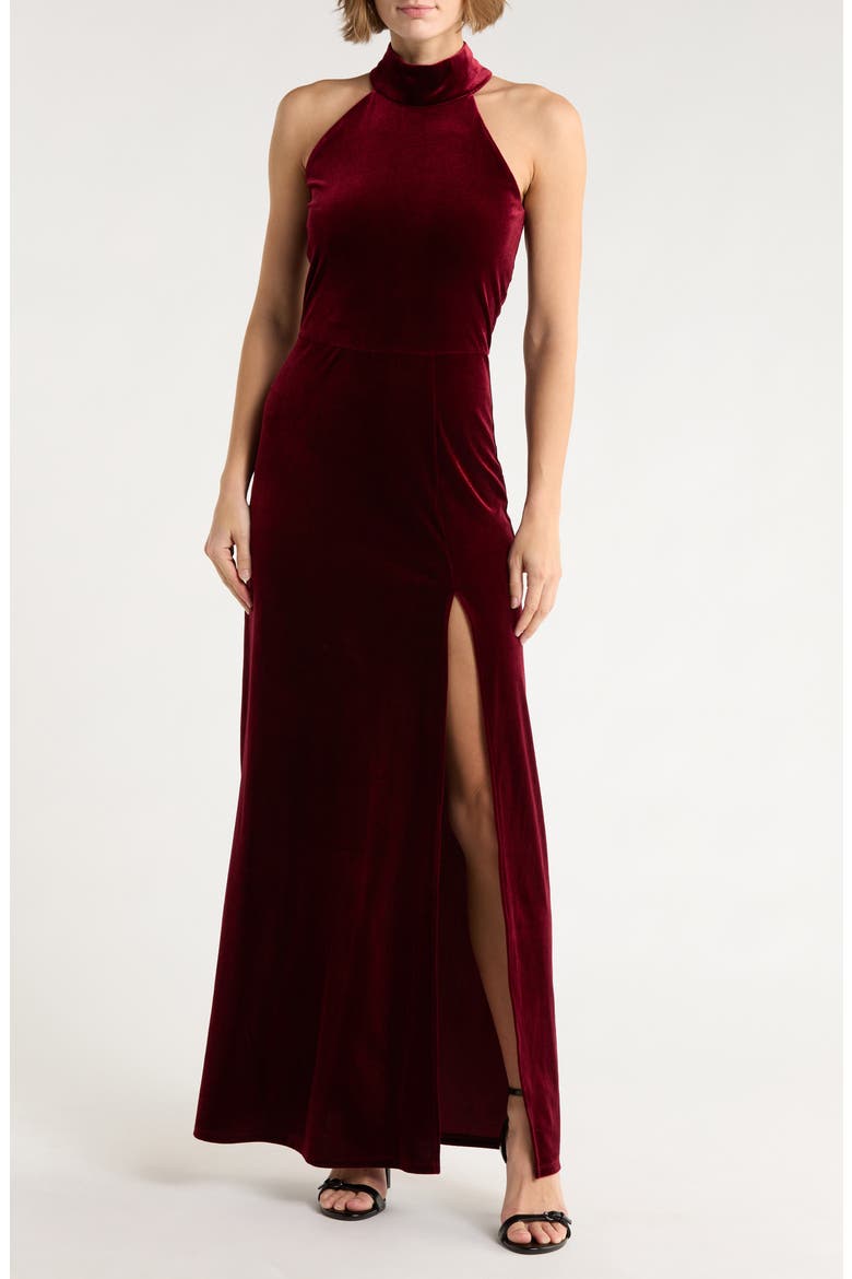 Mock Neck Sleeveless Velvet Maxi Dress, Main, color, ZINFANDEL