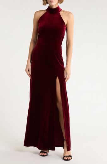Love By Design Mock Neck Sleeveless Velvet Maxi Dress