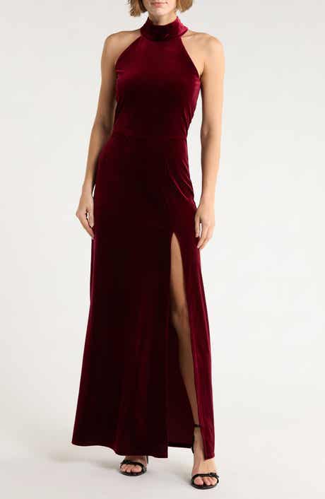 Love By Design Mock Neck Sleeveless Velvet Maxi Dress