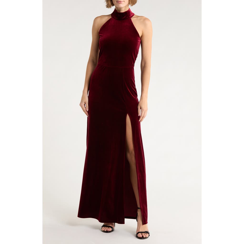 Love By Design Mock Neck Sleeveless Velvet Maxi Dress In Burgundy