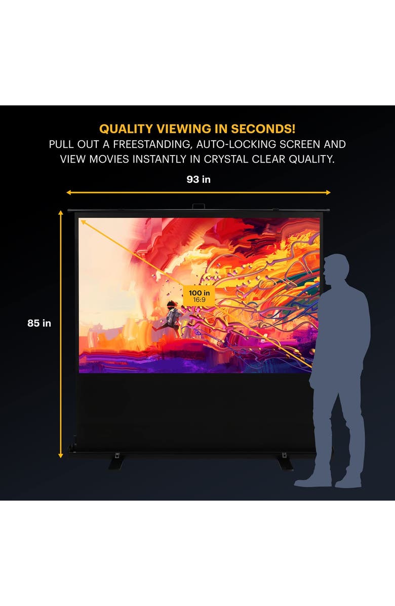 Kodak 100 Portable Projector Screen, 169 Video Projection Screen & Stand with Carry Handle, Alternate, color, Black