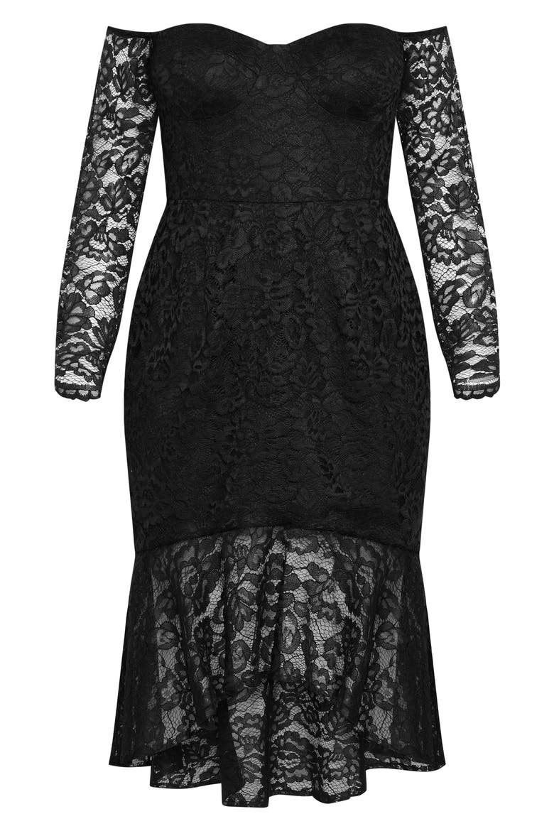 Athena Off the Shoulder Long Sleeve Dress, Alternate, color, BLACK