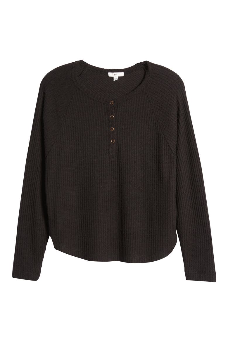 Women's Oversize Snap Front Henley Top, Alternate, color, BLACK