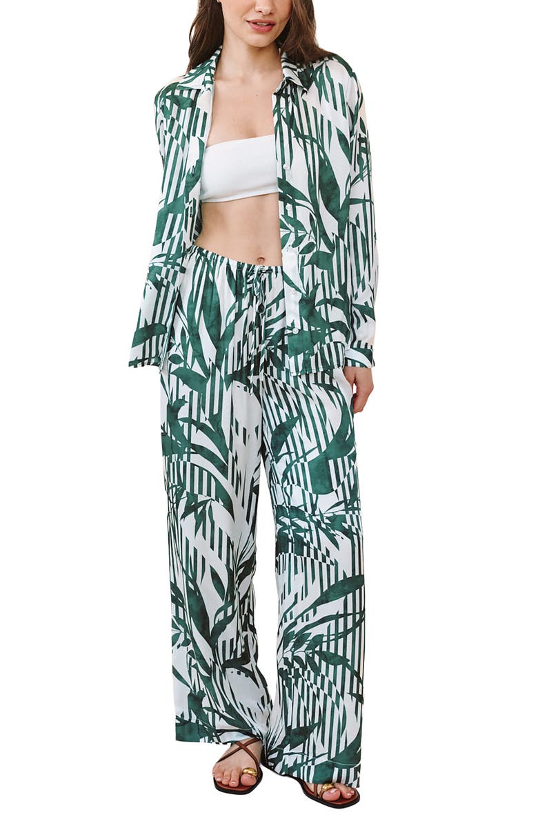 Bella Dahl Abstract Leaf Print Button-Up Shirt, Alternate, color, Palm Paradise