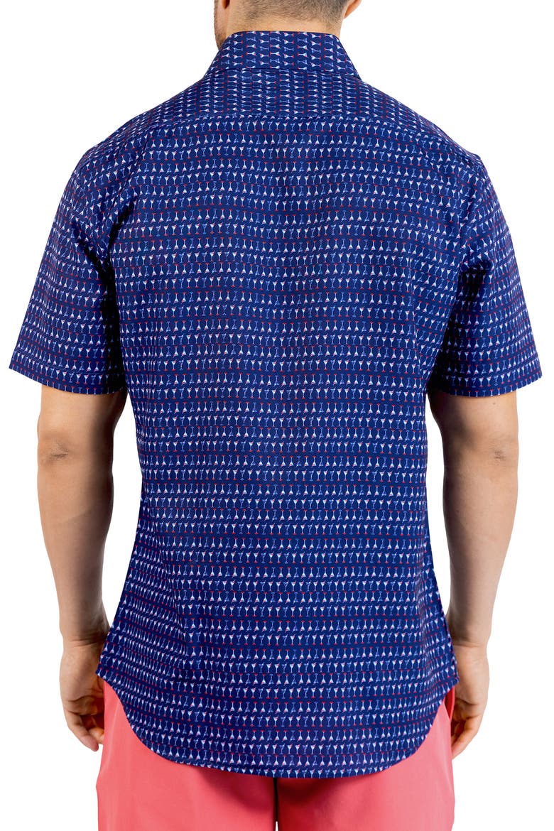 Martini Glasses Print Short Sleeve Button-Up Shirt, Alternate, color, NAVY