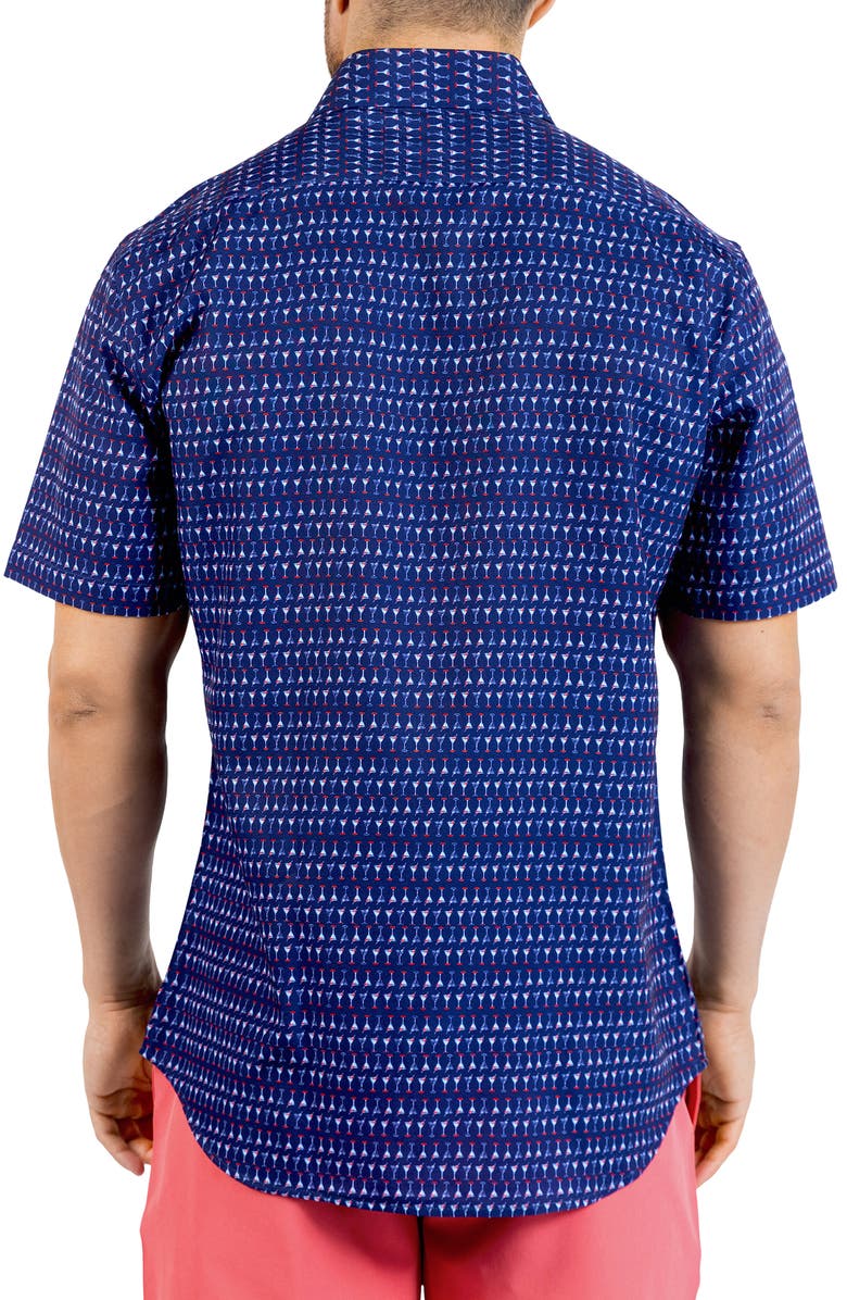 TailorByrd Martini Glasses Print Short Sleeve Button-Up Shirt, Alternate, color, Navy