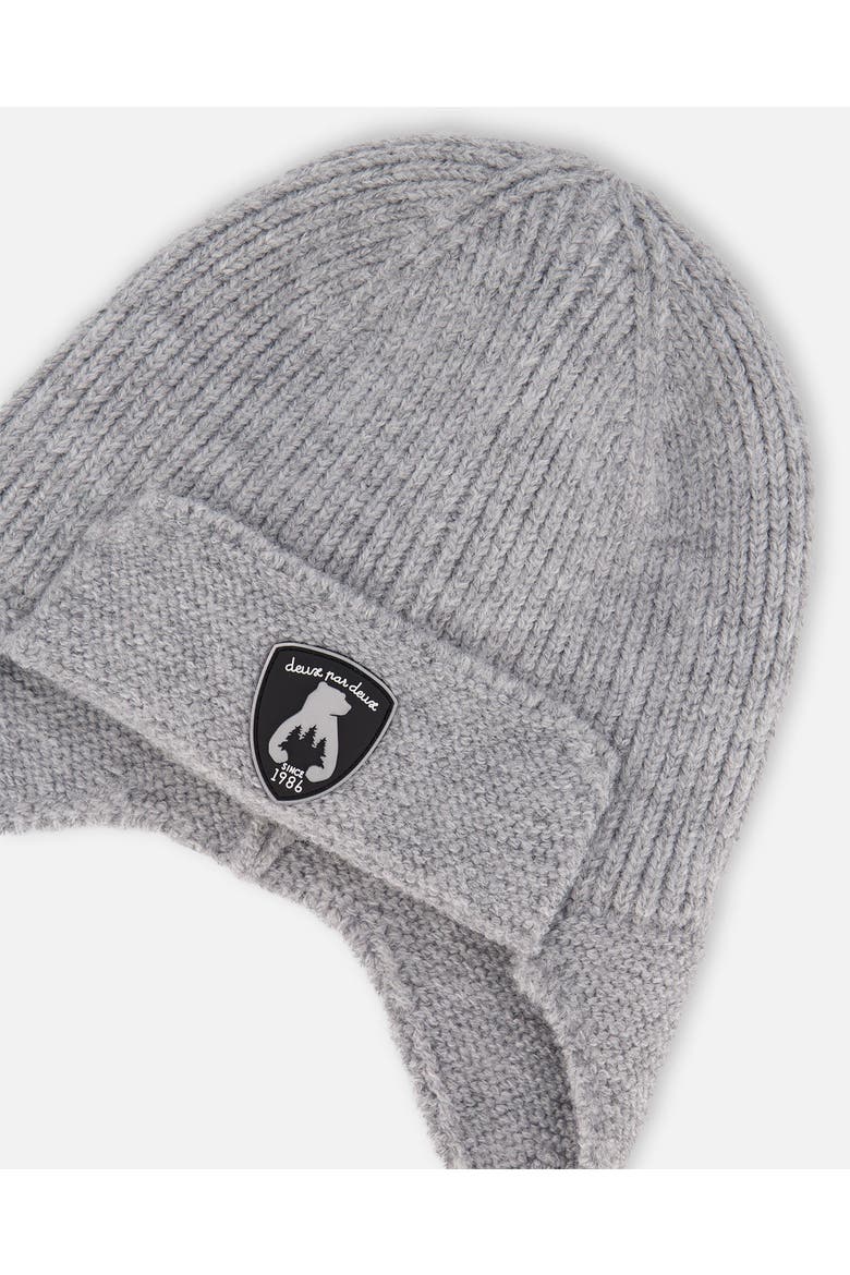 Gender Inclusive Lined Knit Hat with Ears and Strings, Alternate, color, Heather Gray