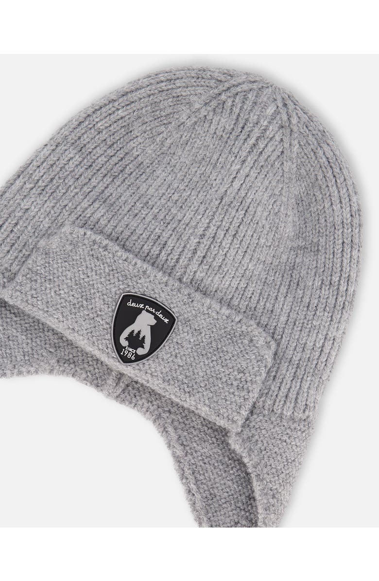 Deux par Deux Gender Inclusive Lined Knit Hat with Ears and Strings, Alternate, color, Heather Gray