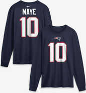 Nike Men's Nike Drake Maye Navy New England Patriots Name & Number Long Sleeve T-Shirt