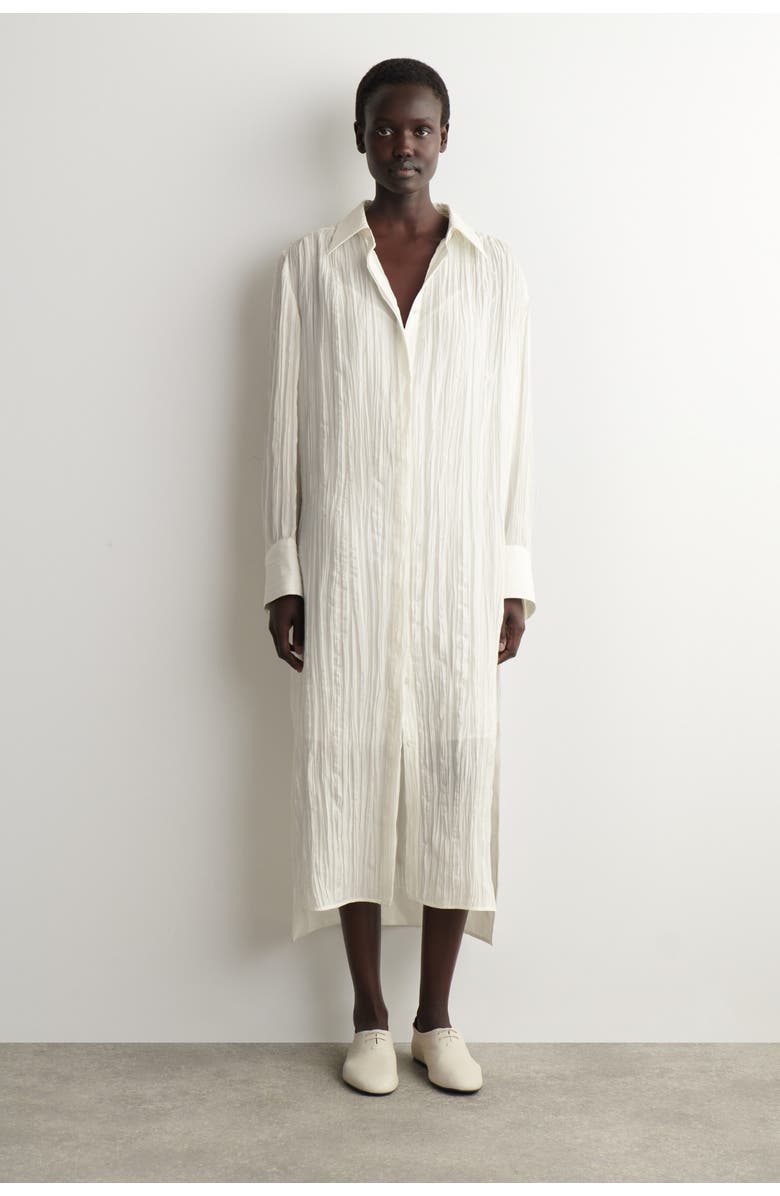 COS Crinkled-silk Midi Shirt Dress, Main, color, White