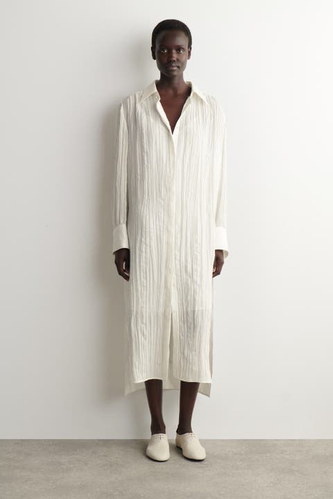 Crinkled-silk Midi Shirt Dress