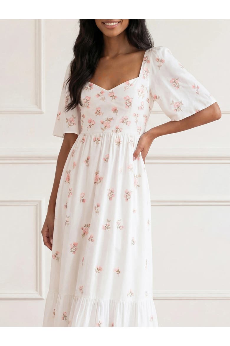 Flora Ditsy Cotton Ankle Gown, Alternate, color, Chalk