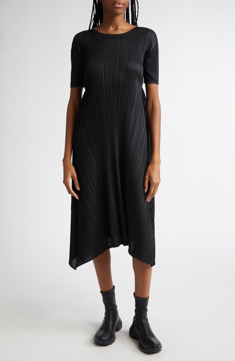 Pleats Please Issey Miyake Efficient Square Pleated Short Sleeve A-Line Dress, Main, color, 