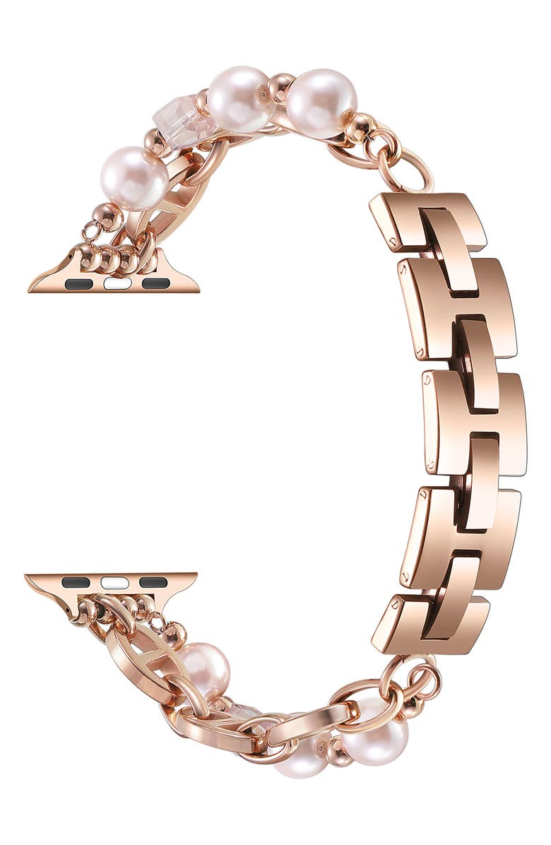 The Posh Tech Luna Imitation Pearl Apple Watch<sup>®</sup> Watchband, 38mm, Alternate, color, Rose Gold