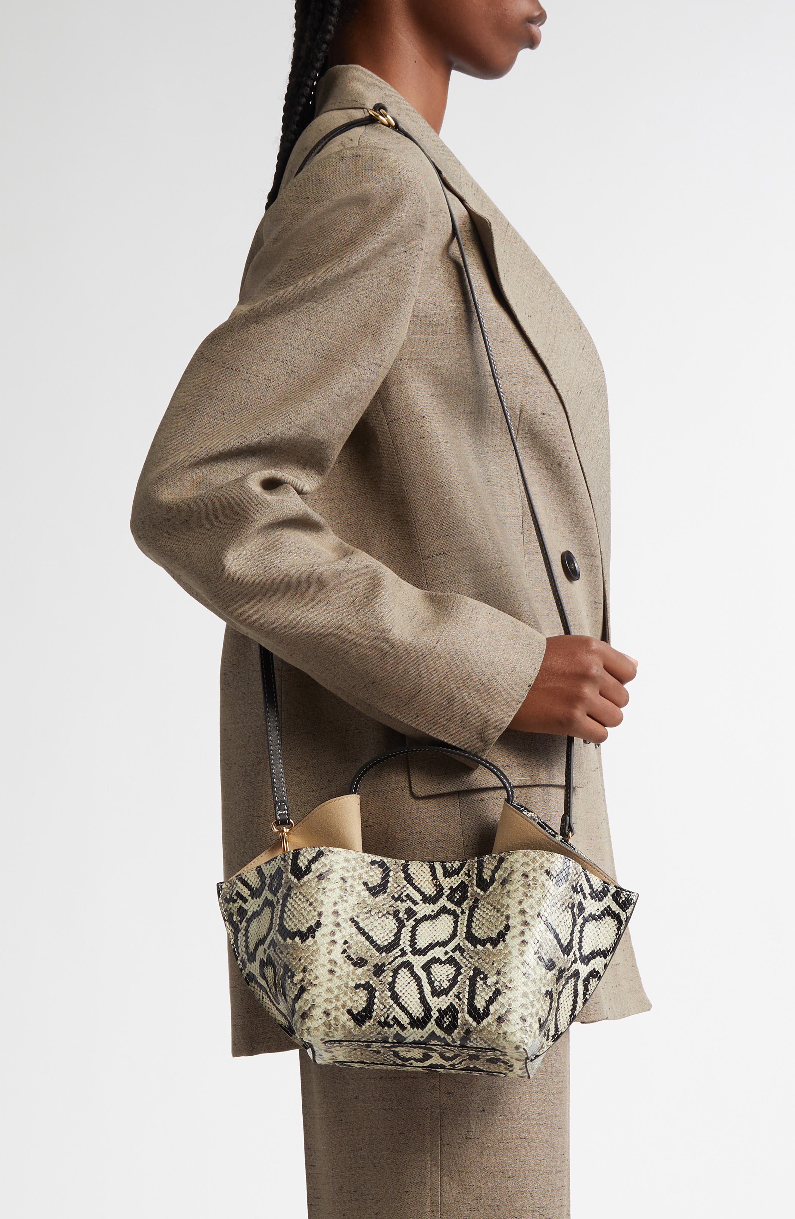 Ree Projects Mini Ann Snakeskin Embossed Leather Tote, Alternate, color, Python Black