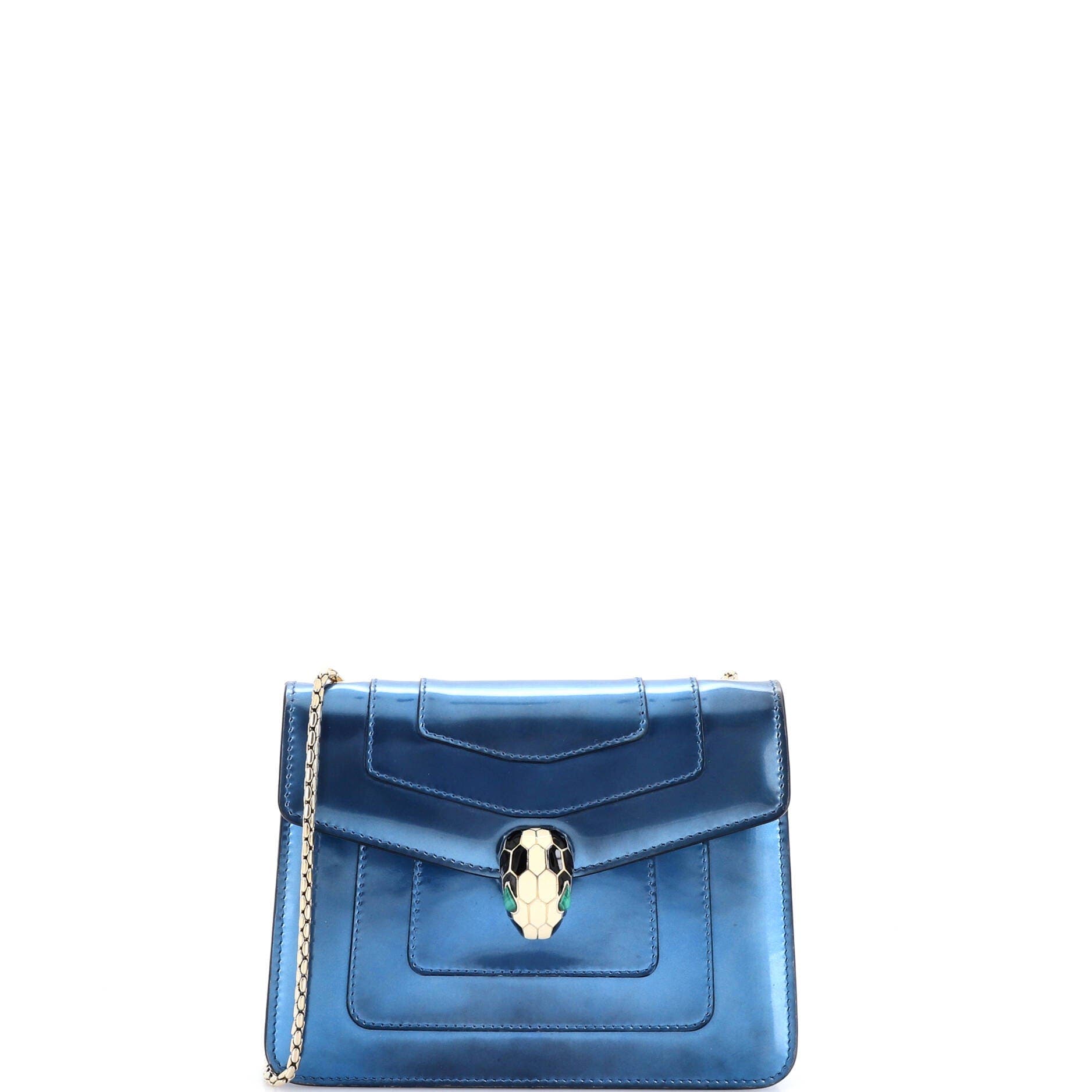 Serpenti Forever Square Shoulder Bag Metallic Leather Small, Main, color, Blue