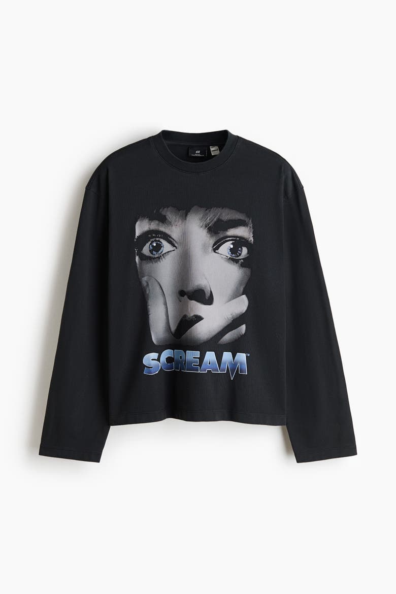 Regular-fit Boxy Printed Cotton T-shirt, Alternate, color, Black/Scream