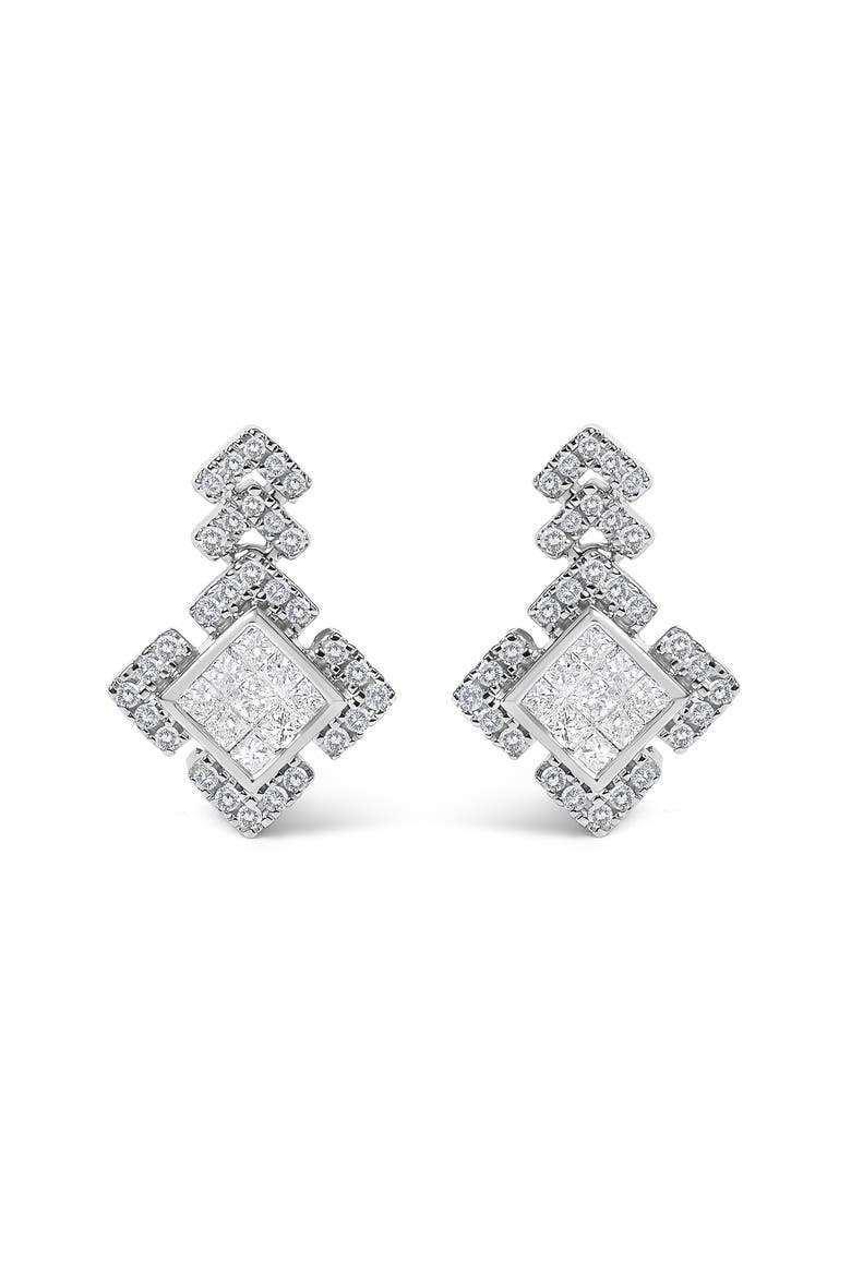10K White Gold 3/5 Cttw Princess Diamond Geometric Drop Earrings, Main, color, White Gold