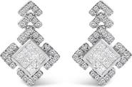 Haus of Brilliance 10K White Gold 3/5 Cttw Princess Diamond Geometric Drop Earrings