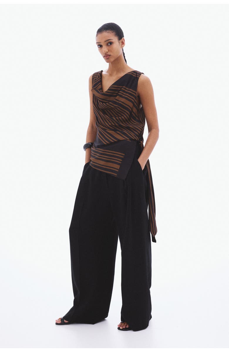 H&M Tie-detail Cowl-neck Top, Alternate, color, Dark Brown/Patterned