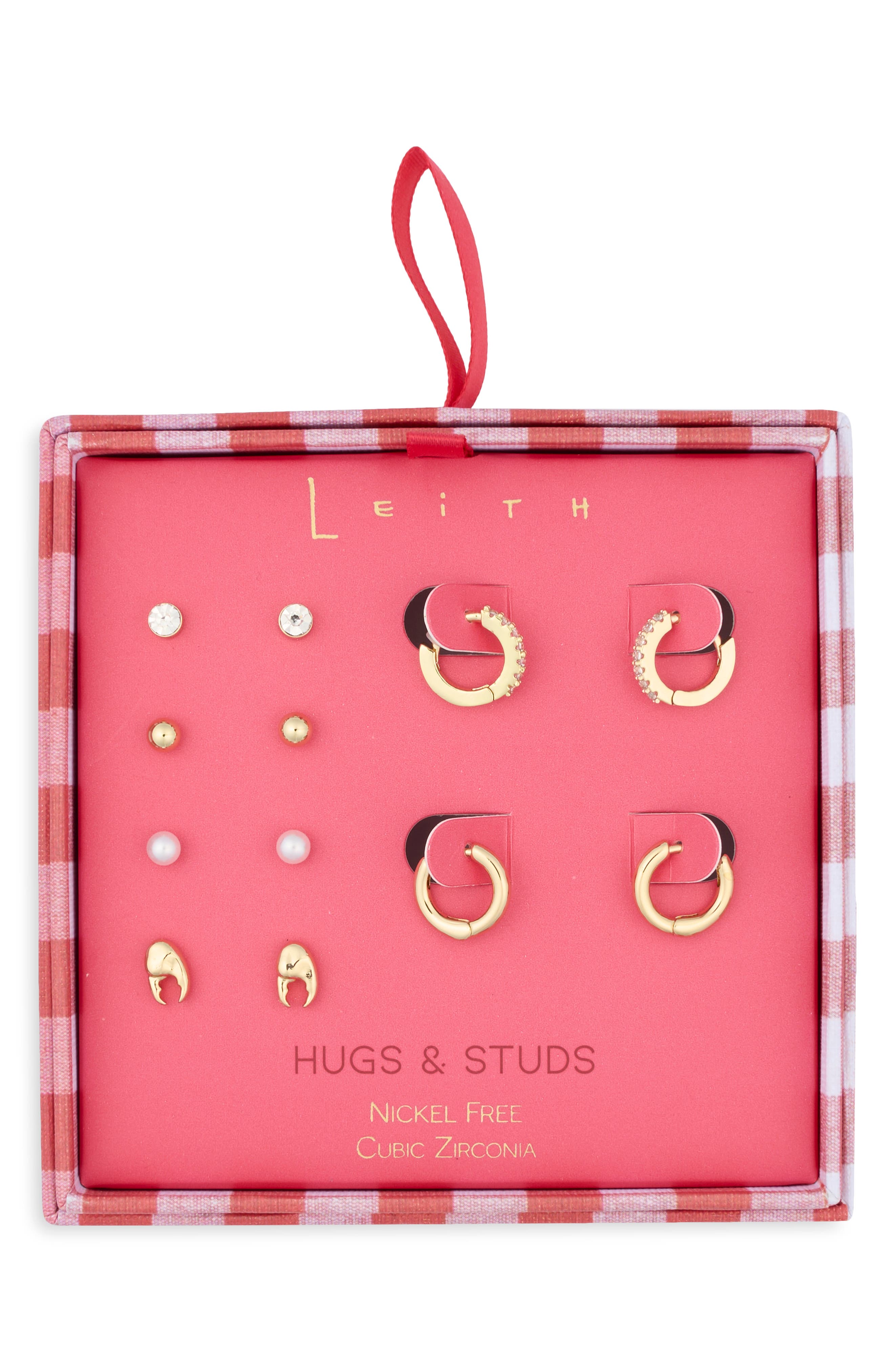 Leith Set of 6 Cubic Zirconia & Faux Pearl Lobster Stud & Huggie Hoop Earrings