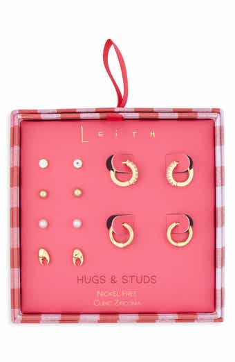 Set of 6 Cubic Zirconia & Faux Pearl Lobster Stud & Huggie Hoop Earrings
