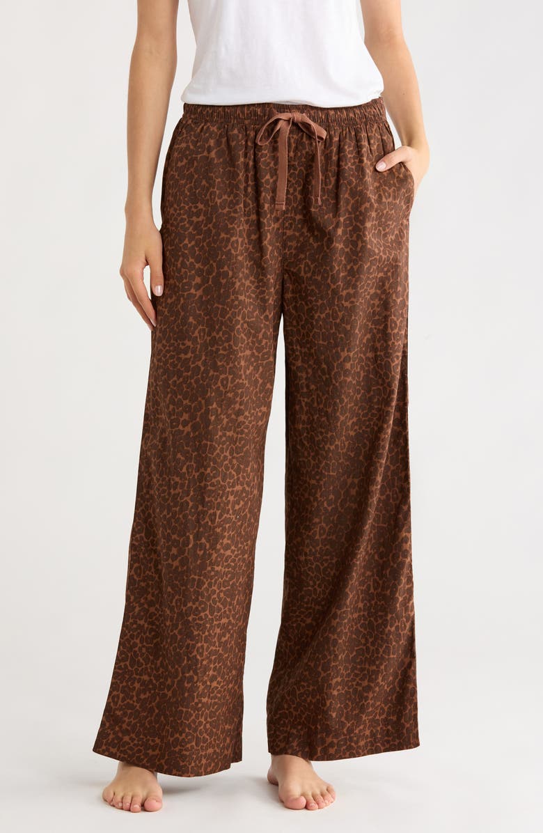 Nordstrom Cotton Poplin Pajama Pants, Main, color, Brown Simone Leopard