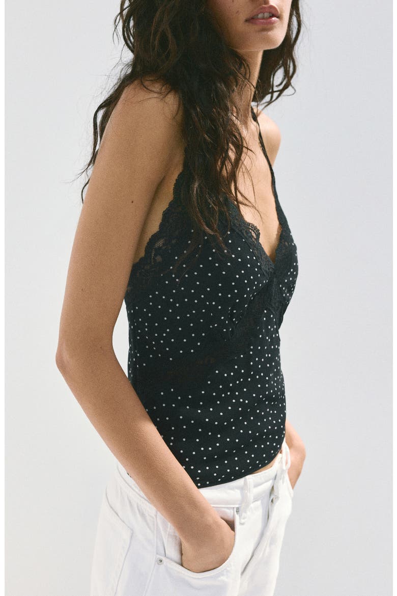 Dot Halter Crop Top, Main, color, BLACK