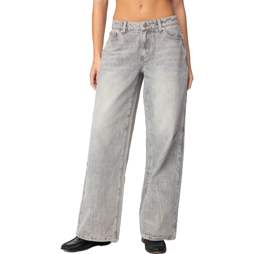 Shop Edikted Magda Low Rise Wide Leg Jeans In Gray-washed