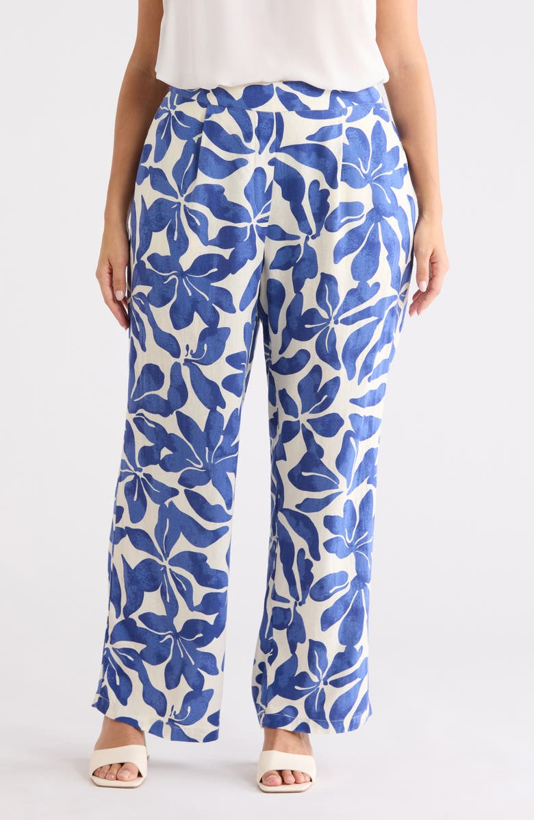 T Tahari Floral Wide Leg Pants, Main, color, Natural Blue Print