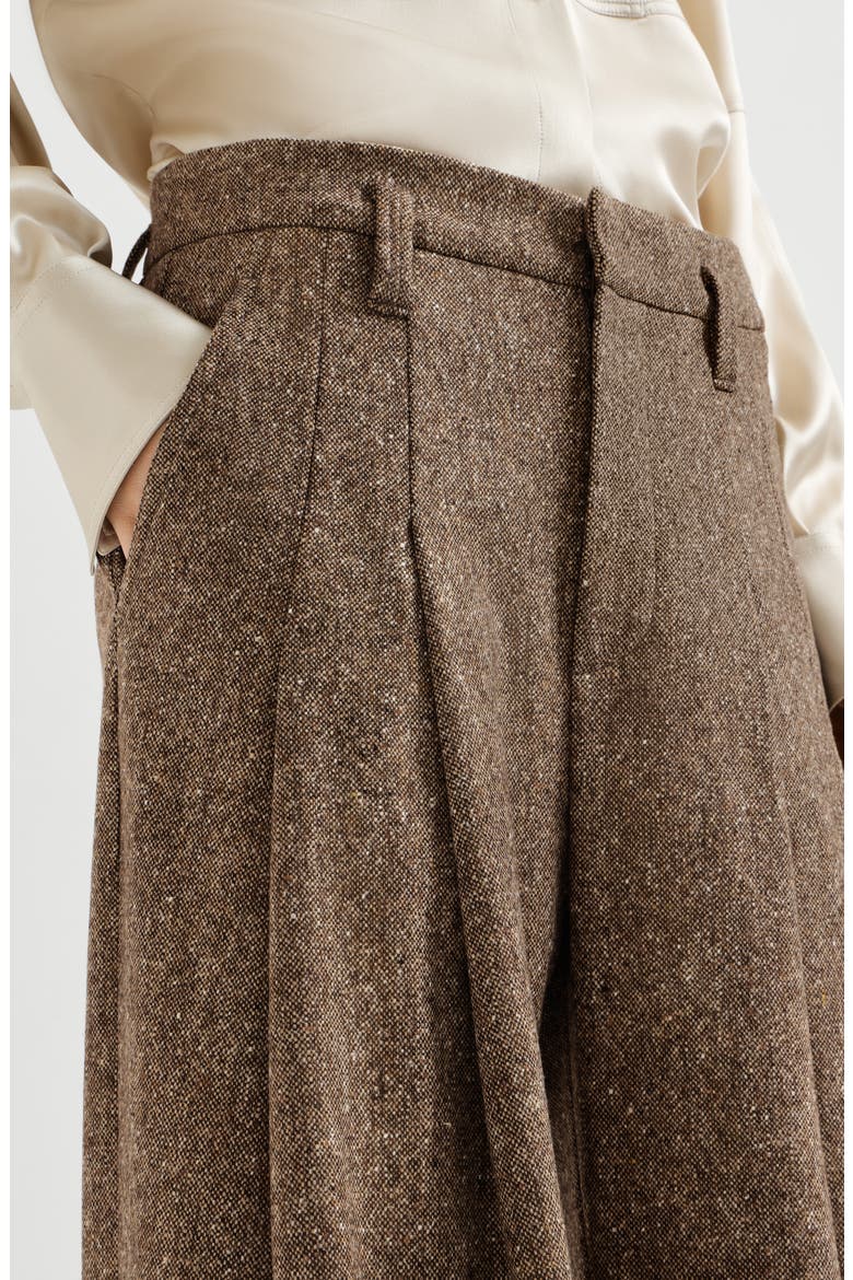 Virgin wool donegal pleated barrel trousers with monili, Alternate, color, Light Brown