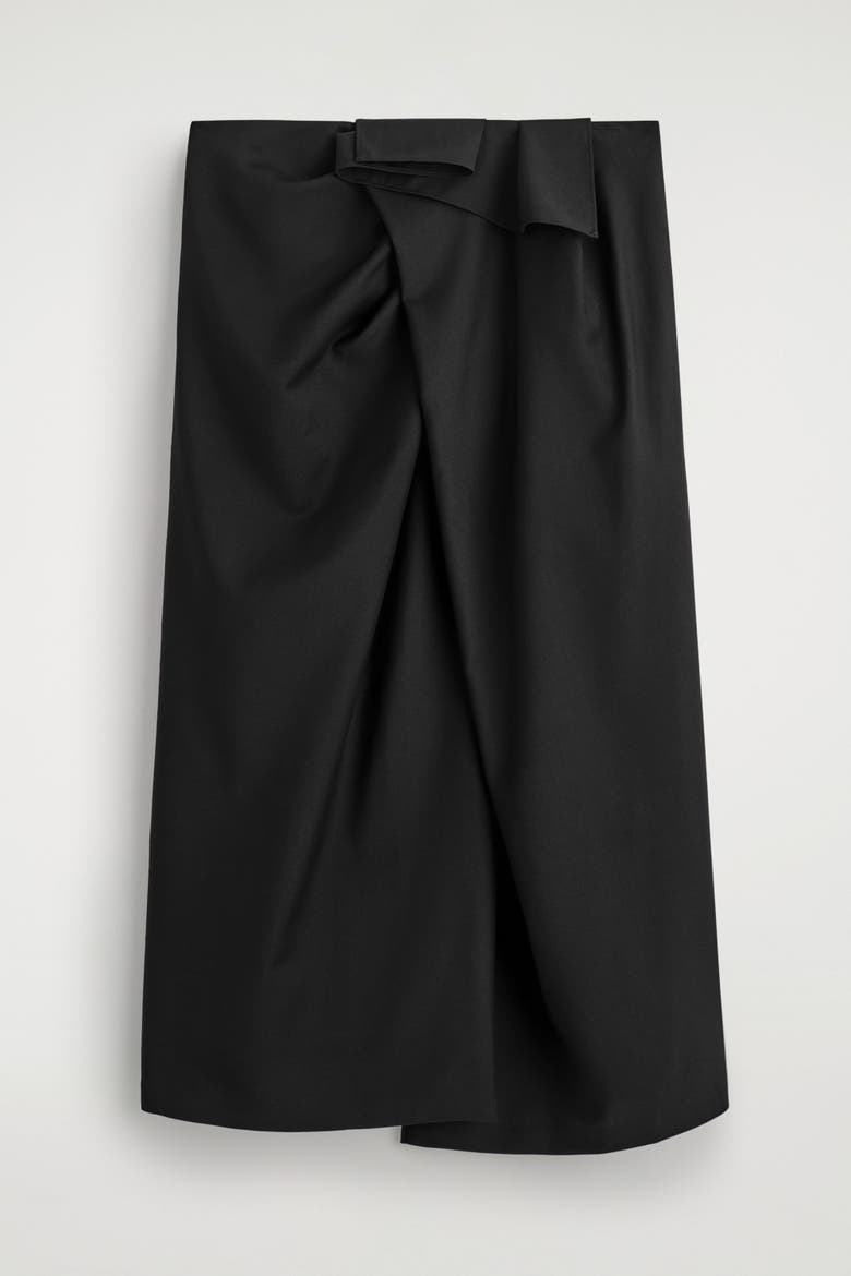 Draped Wool Wrap-Effect Midi Skirt, Alternate, color, BLACK