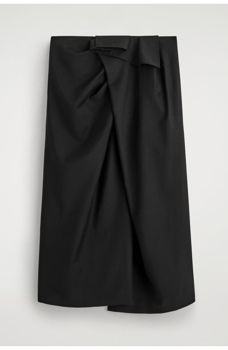 COS Draped Wool Wrap-Effect Midi Skirt, Alternate, color, Black