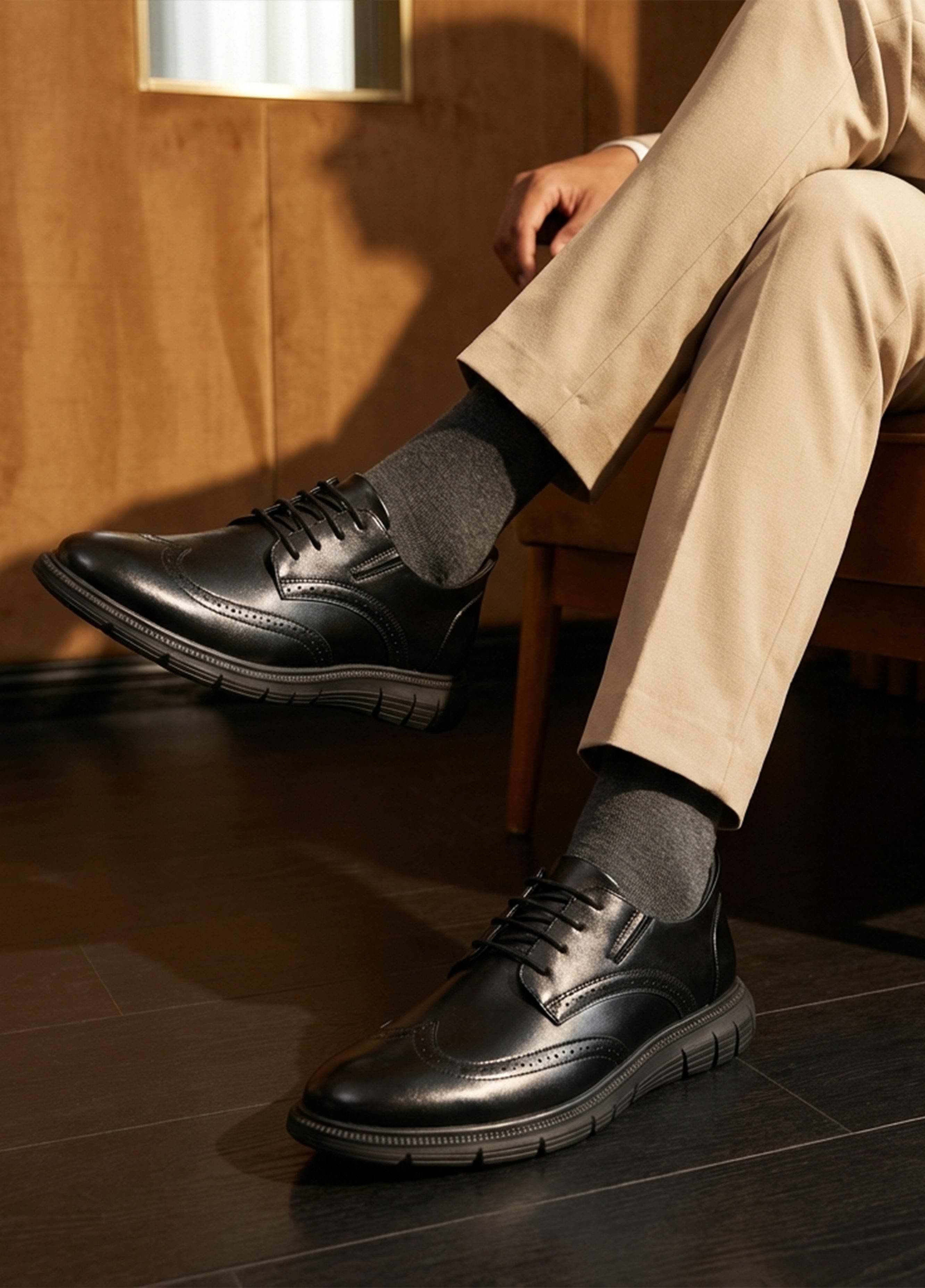 Marc Joseph New York Hill Street Hands Free Technology Leather Wingtip Casual Oxford, Alternate, color, Black Napa Leather/Black