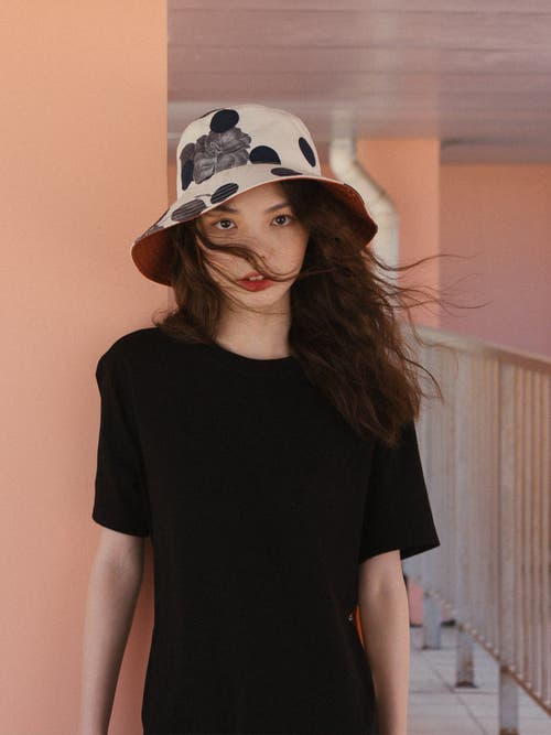 Lost Pattern Nyc "noir Floral" Reversible  Bucket Hat In Neutral