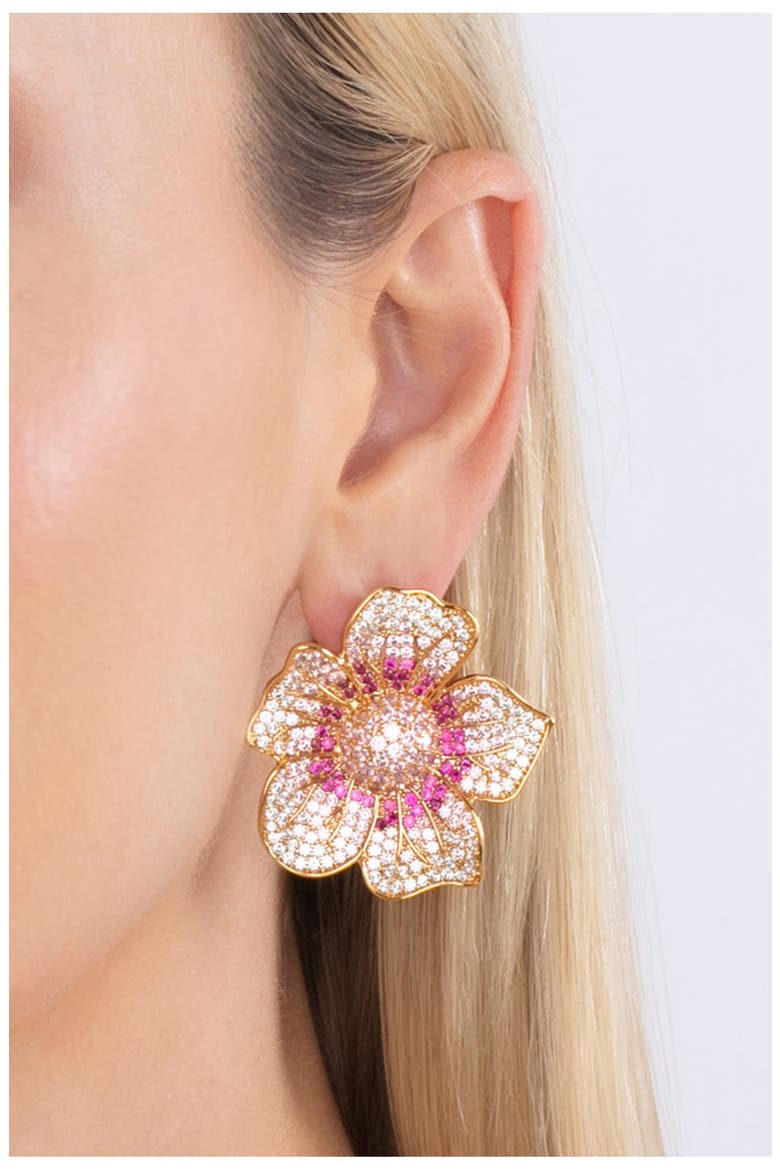 CZ Flower Statement Earrings, Alternate, color, GOLD